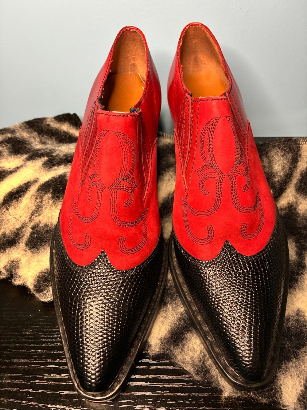 Nine West Red and Black Western Slip-On Boots